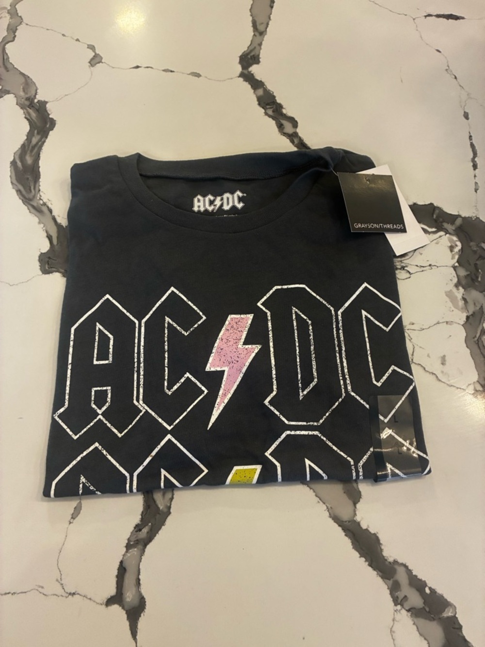 AC/DC Black Tee with Pink Accent Lightning Print